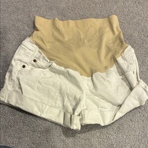 a:glow Maternity Stylish White and Tan Shorts